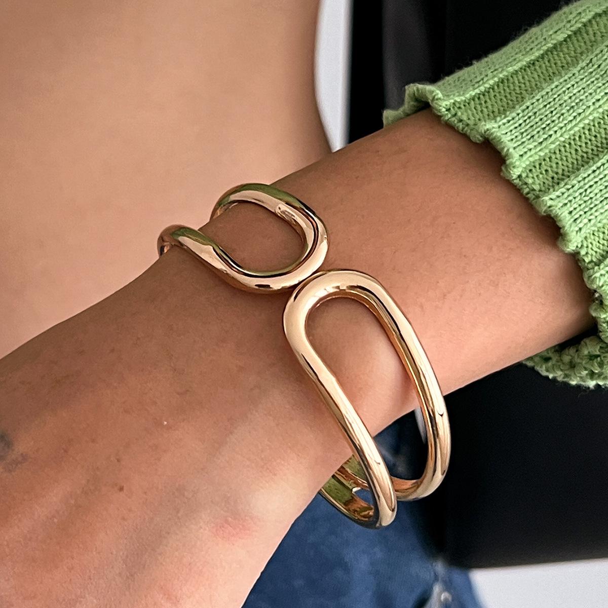 

DIEZI Преувеличенные полые геометрические неправильные металлические широкие манжеты браслеты браслеты хип-хоп панк пружинные браслеты для женщин мужчин