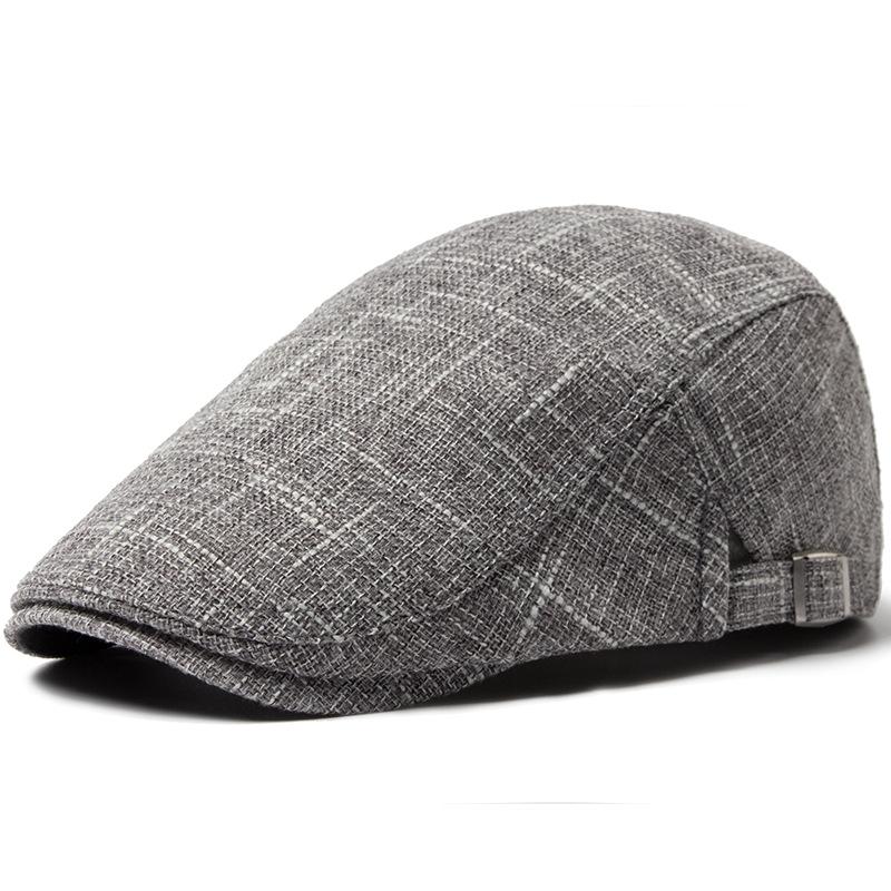 Cotton and linen men s beret summer thin breathable cap retro casual versatile British sun hat Adjustable темно-серого