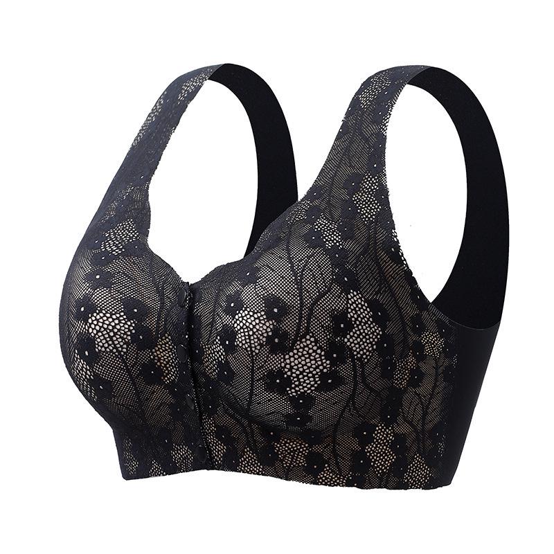 Lace Front Closure Wire-Free Bra for Middle-Aged & Elderly Women - Comfortable, Breathable, Plus Size Underwear
