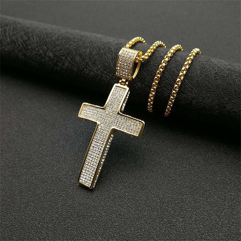 316L Iced Stainless Titanium Steel Classic Cross Pendant Necklaces for Men Women No Fade Punk Rock Hip Hop Jewelry