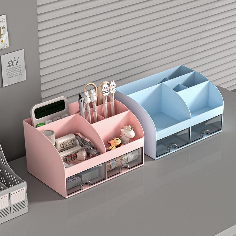 Two-Color Desktop Storage Box for Stationery & Remote Control