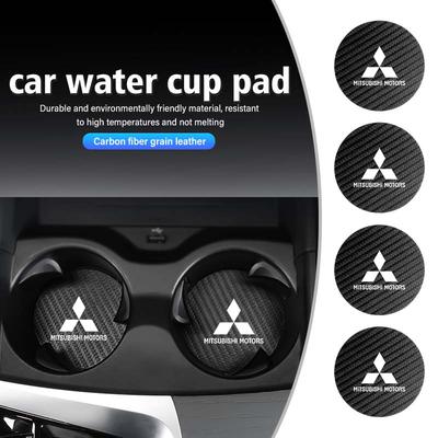 Car Logo Carbon Fiber Water Cup Pad Bottle Holders Anti Slip Mat Accessories For Outlander Lancer Cross Colt Xpander