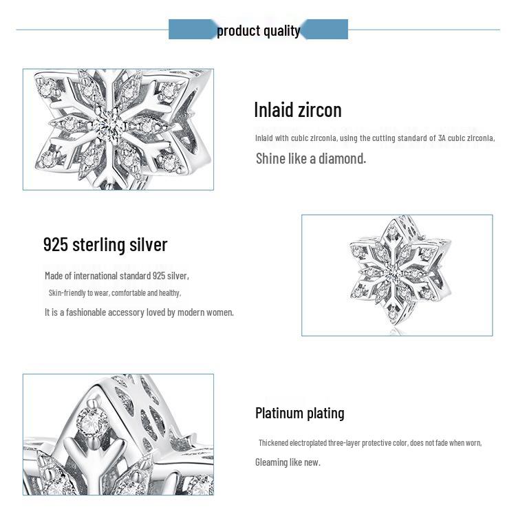 Yin Ziyun White Gold Snowflake S925 Silver Beads BSC368