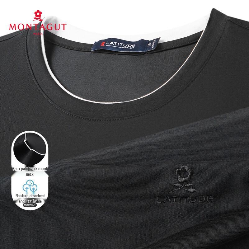 MONTAGUT Men's Faux Layered Breathable Embroidered Short Sleeve T-Shirt