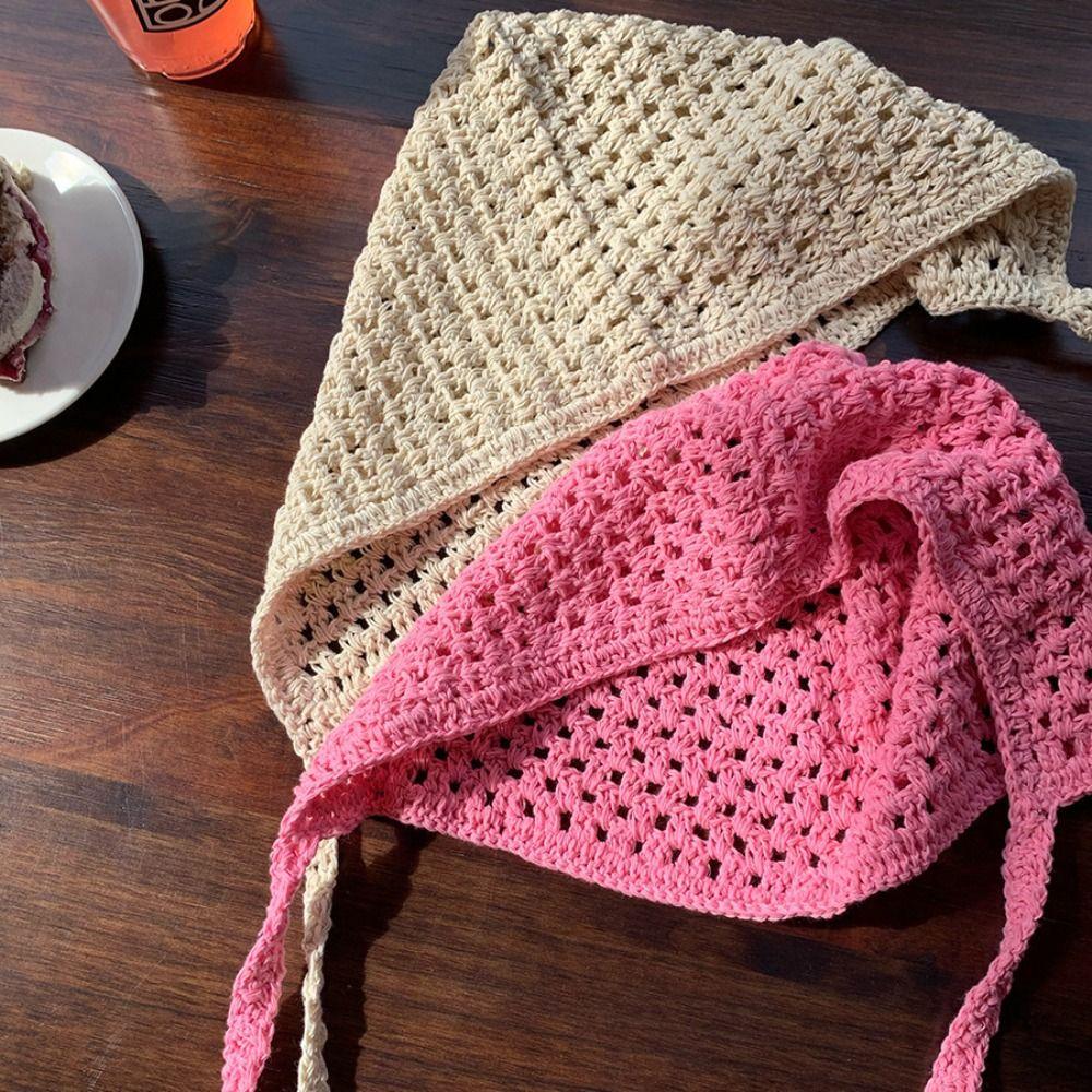 Lace-up Triangular Towel Hollow Beanie Hat Fashion Crochet Hat