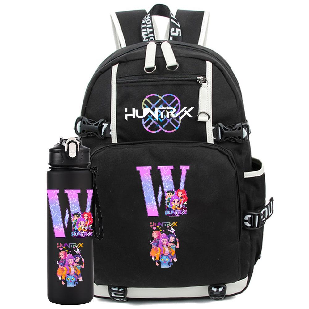 2 ks/sada Kreslený K-Pop batoh s 750ml lahví na vodu Velkokapacitní školní taška na notebook Studentský chlapec dívka Školní taška Cestovní taška