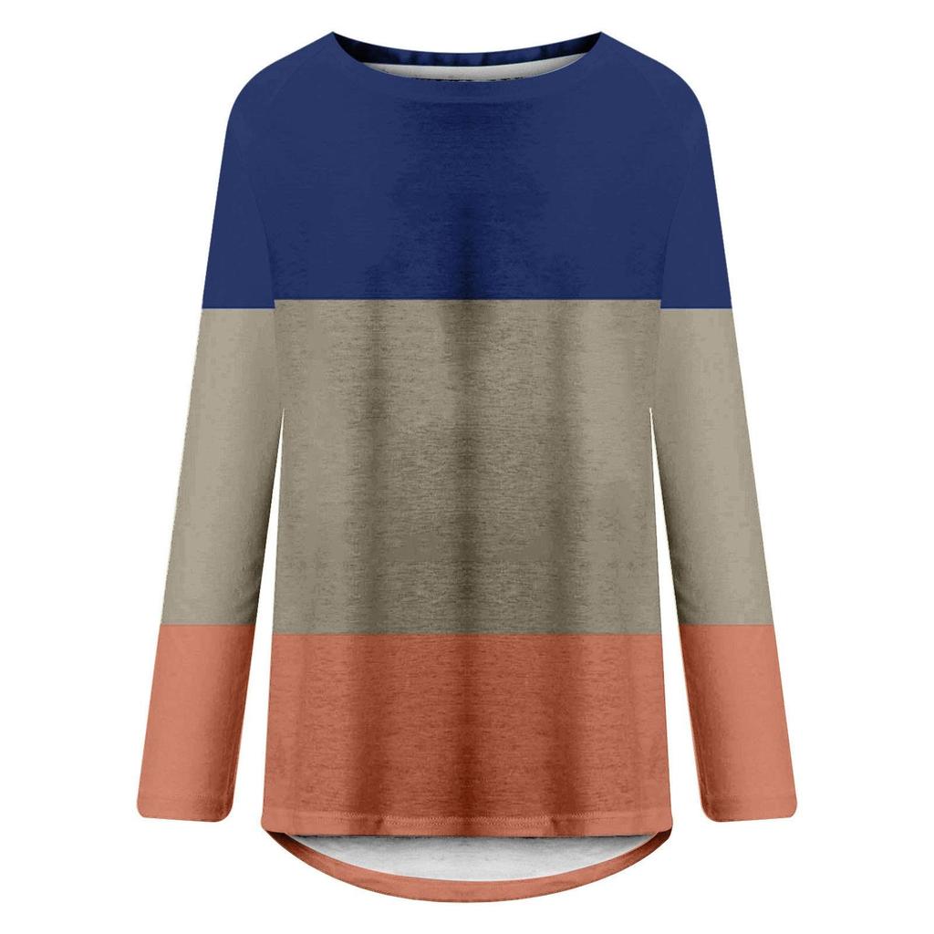 Women's Fashion Casual Irregular Patchwork Color Print Loose Medium Long Long Sleeve Top