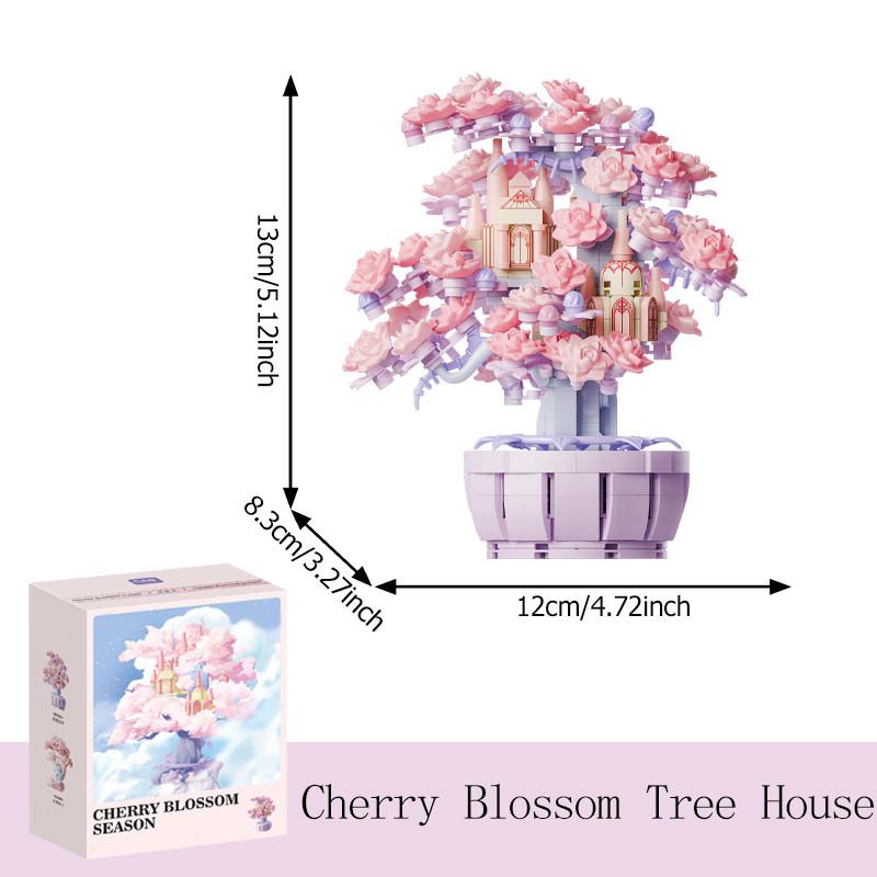Fantasy Cherry Blossom Season Assemblage Constructing Modules Kits Flower Castle Models Home Deco Kids Play kits for Girls Birthday Celebration Gifts