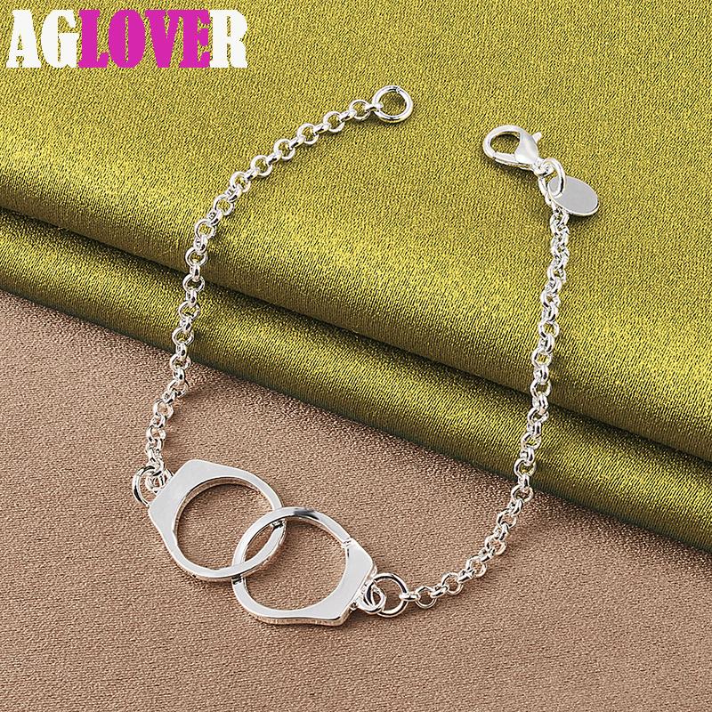 925 Sterling Silver Dubbel Runda Circle Armband Smycken