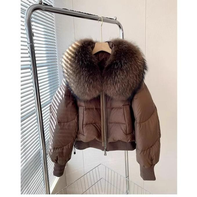 Solid Color Loose Jacket, Down Jacket, Cotton-padded Jacket, Women's Autumn and Winter Design, Big Fur Collar, Short Bread Jacket