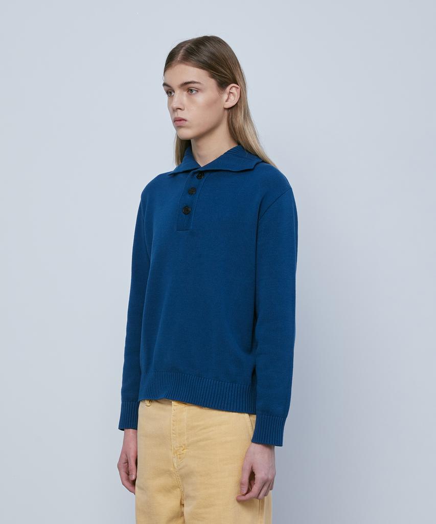 KNITTED Cotton Button Collar Knit Dawn Blue
