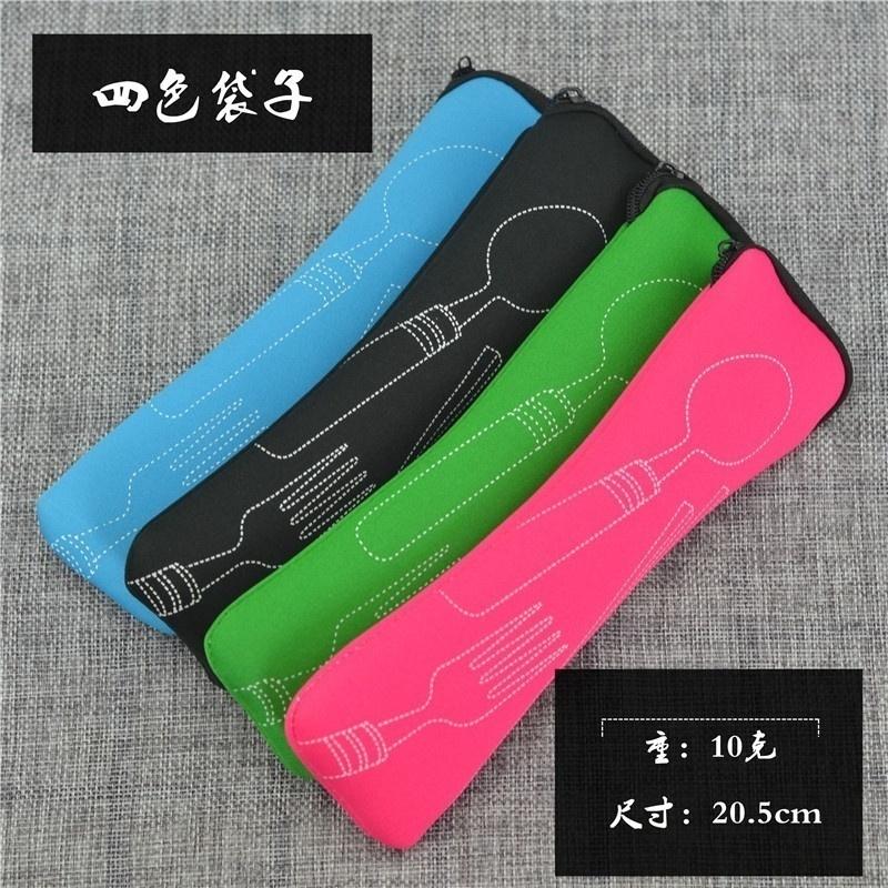 3pcs Set Dinnerware Portable Printed Stainless Steel Spoon Fork Steak Knife Set Travel Cutlery Tableware with Bag