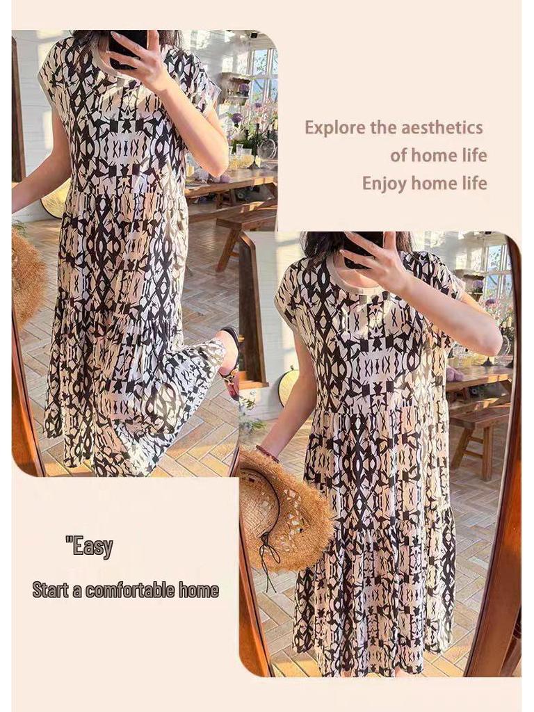 2026 Women's Lyocell Cotton Nightgown - Summer Short Sleeve, Outdoor & Homewear, New Chinese Style, Plus Size