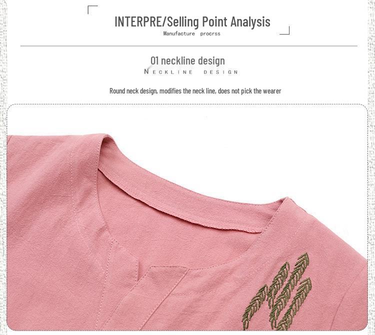 Tricou de damă larg din bumbac-in imprimat cu mânecă scurtă - Vară 2021, Mărimi mari, Stil literar pentru mame de vârstă mijlocie.