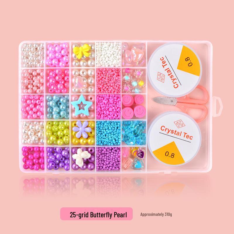 25-Grid Glass Rice Beads DIY Set: Children's Handmade Necklace & Bracelet Beading Kit