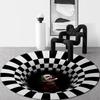 3D Illusion Halloween Black & White Round Carpet for Bedroom & Living Room