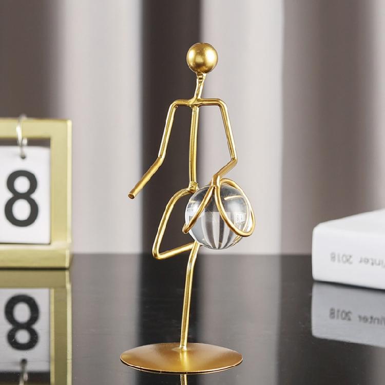 Athlete Crystal Ball Figurine Iron Gold Desktop Ornament Bedroom Living Room