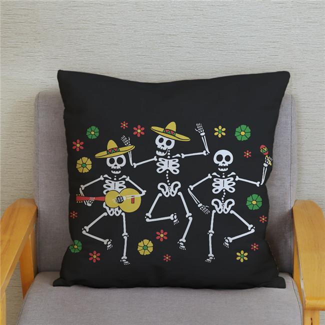 Mexican Day of The Dead Pillowcase Bedroom Living Room Sofa Home Decoration  Cartoon Flower Skull Print Cushion Cover