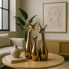 Home Decor Lucky Deer Family | Metallic Golden Finish Ceramic Figurine for Decor - (Set of 3, Golden)