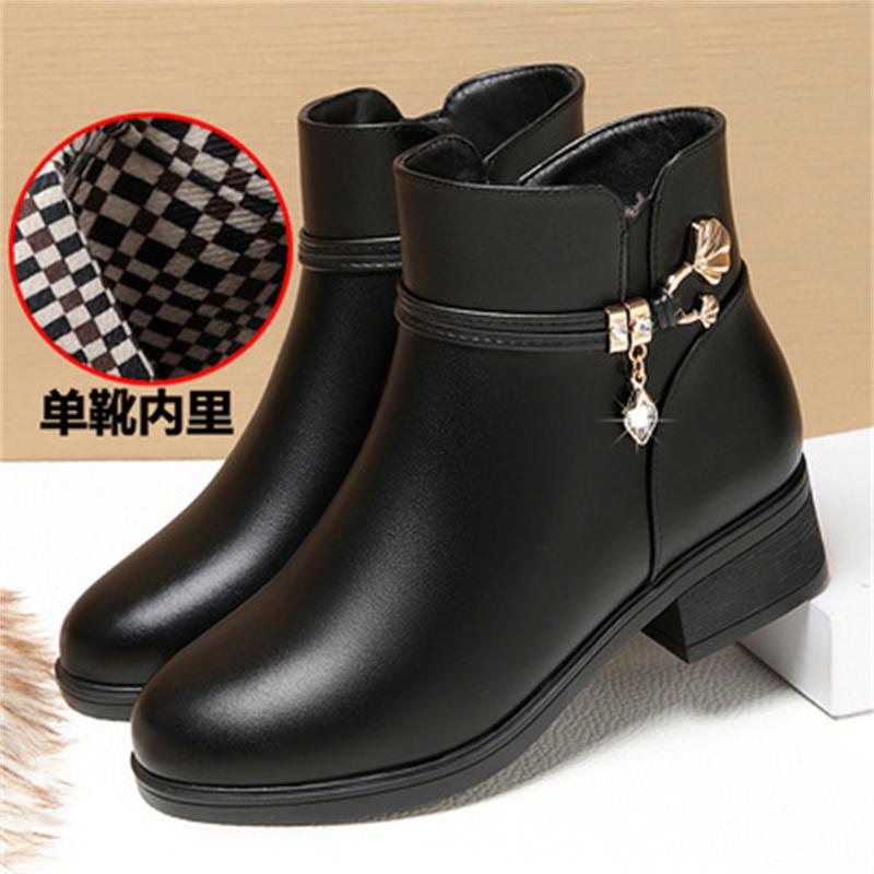 Winter Women Bare Boots Fashion Warm Short Boots Chunky Heels Comfortable Waterproof Fleece Soft Sole Snow Boots
