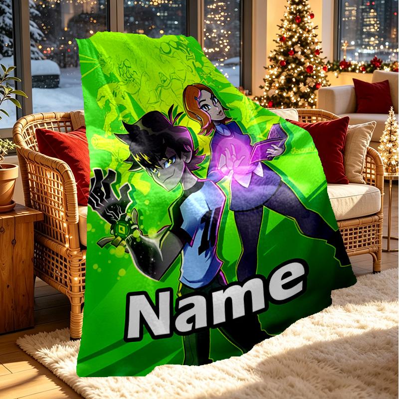 Custom Name Personalized Ben 10 Cartoon Print Blanket, Home Decor, Bedroom, Sofa, Camping, Couch, Gifts for Birthday ChristmasEnthusiasts