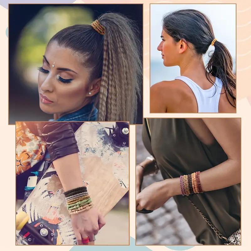20 PCS Boho Hair Ties, Bracelets Hair Ties for Thick or Thin Hair, 4 Styles Boho Ties for Ponytail Holders, 2.36’’ Hair Ties No-Damage