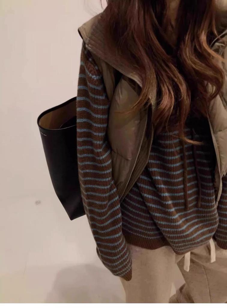 2024 A/W Striped Vintage Knit Hooded Sweater Coat