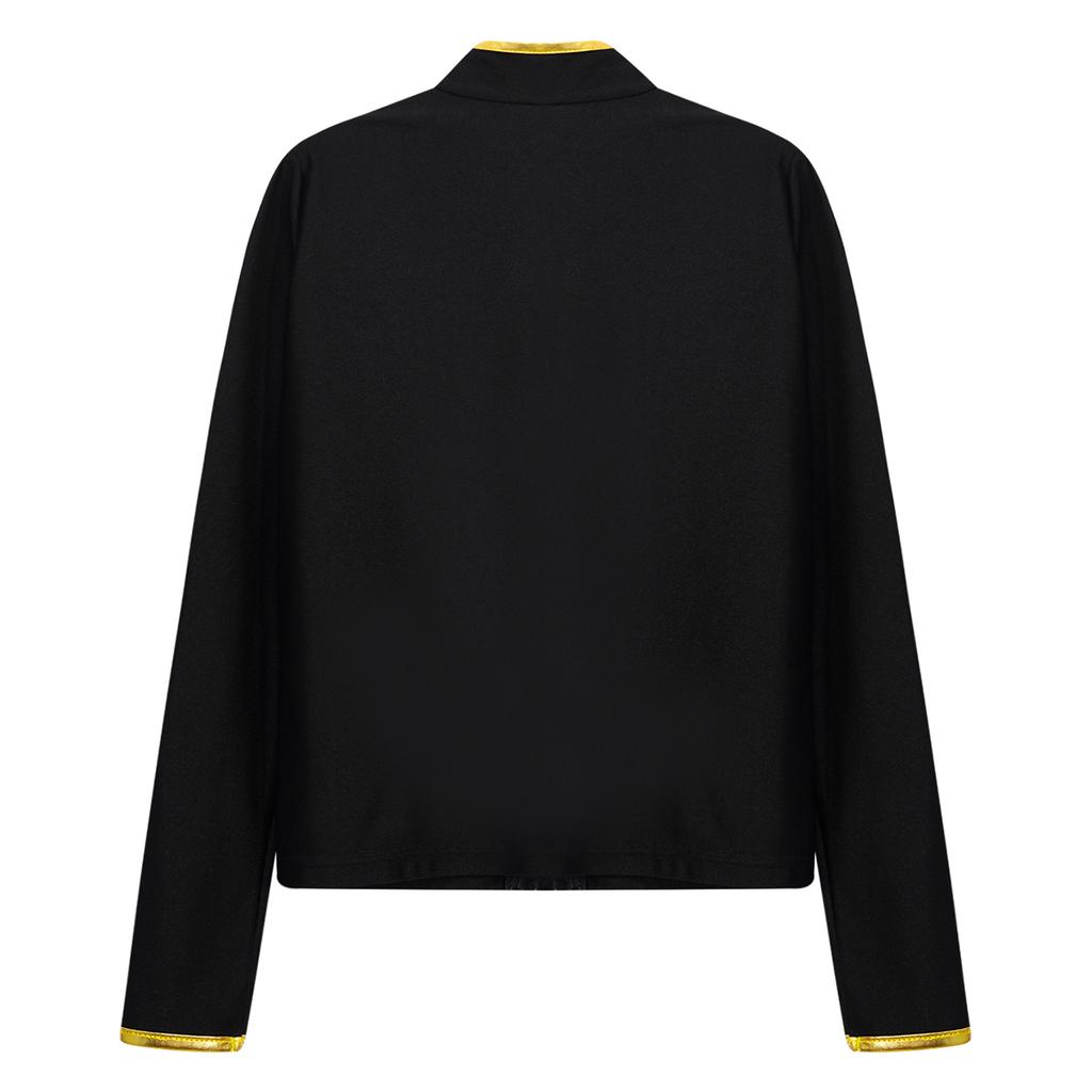 Sweat à capuche enfant scintillant avec strass et rayures métalliques, fermeture éclair, col montant, manches longues pour le patinage artistique, la gymnastique, l'entraînement