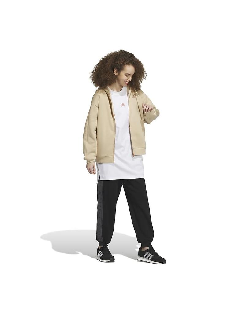 Adidas Wording Fleece Magic Beige Size Women's Loose-Fit Full-Zip Hoodie, (IK9893), J/L (JSY18/IEH71)