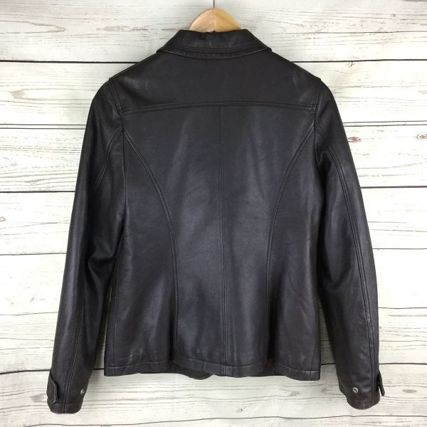 max mara Leather Rider Jacket/M/Dark Brown/Check Lining/Biker Style(USED)