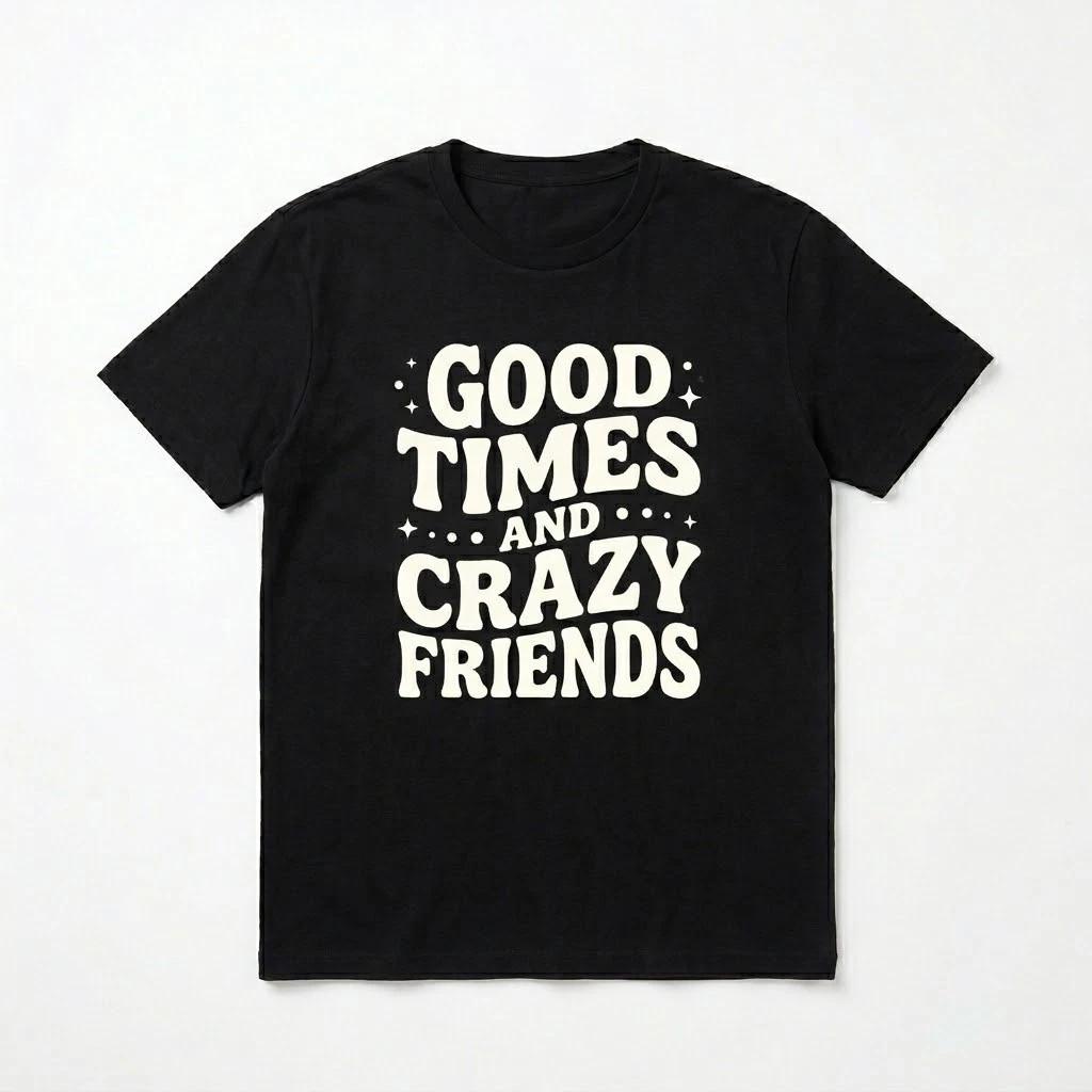Good Times and Crazy Friends T-Shirt - Retro Graphic Tee for Men and Women 1