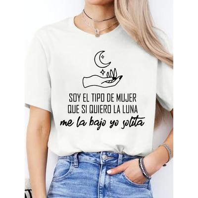 Europäische GrößenDamen Rundhals Kurzarm Sport-T-Shirt mit Spanischem Buchstabenaufdruck für Frühling und Sommer Freizeitkleidung