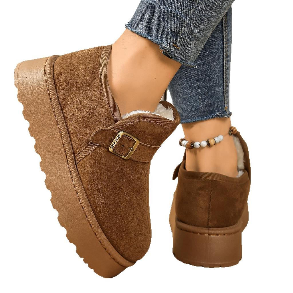 Snow boots women's winter new thick-soled velvet belt buckle large cotton shoes short bread shoes short boots women