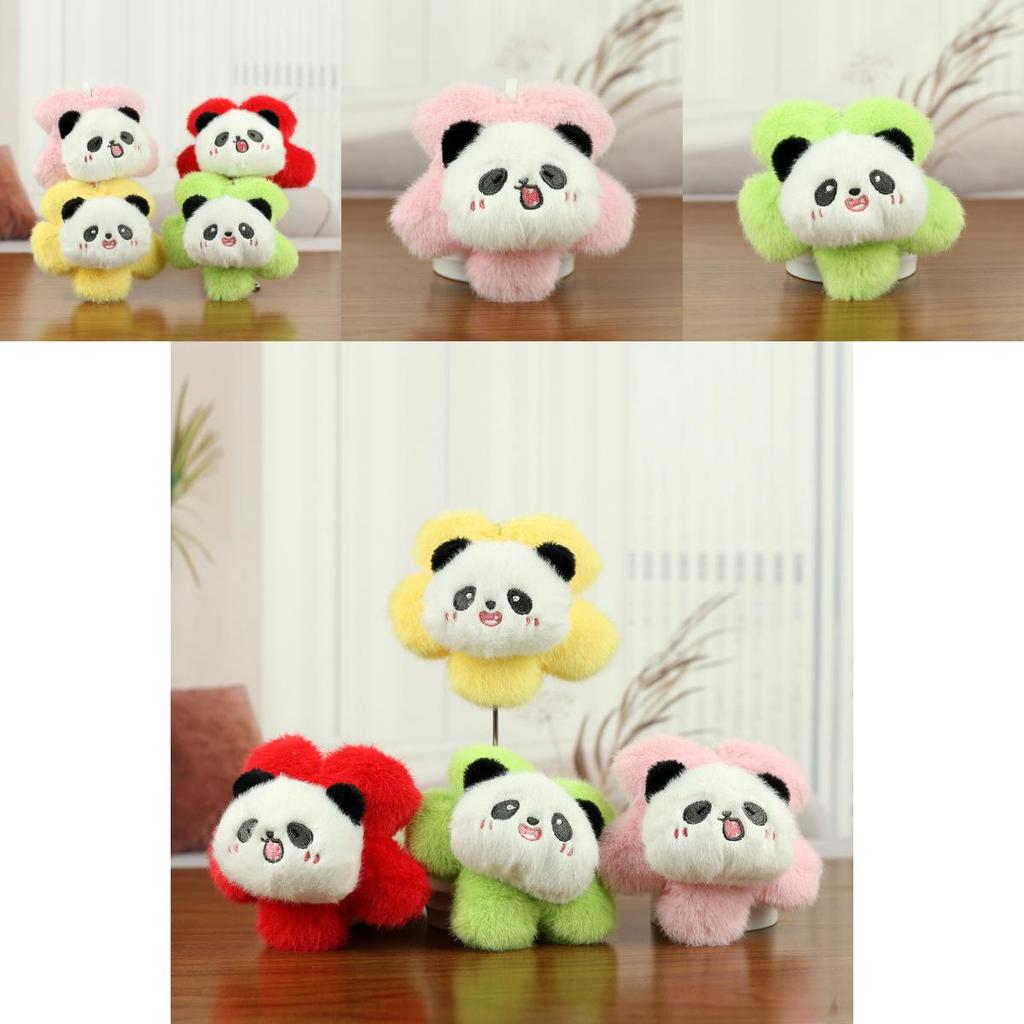 Adorable Colorful Panda Plush Keychain Accessory With Cute Flower Design For Bags