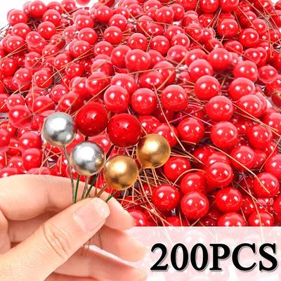 Lot de 100/200 baies artificielles de Noël, fruits rouges, cerises, décoration pour la maison, fête de Noël, DIY