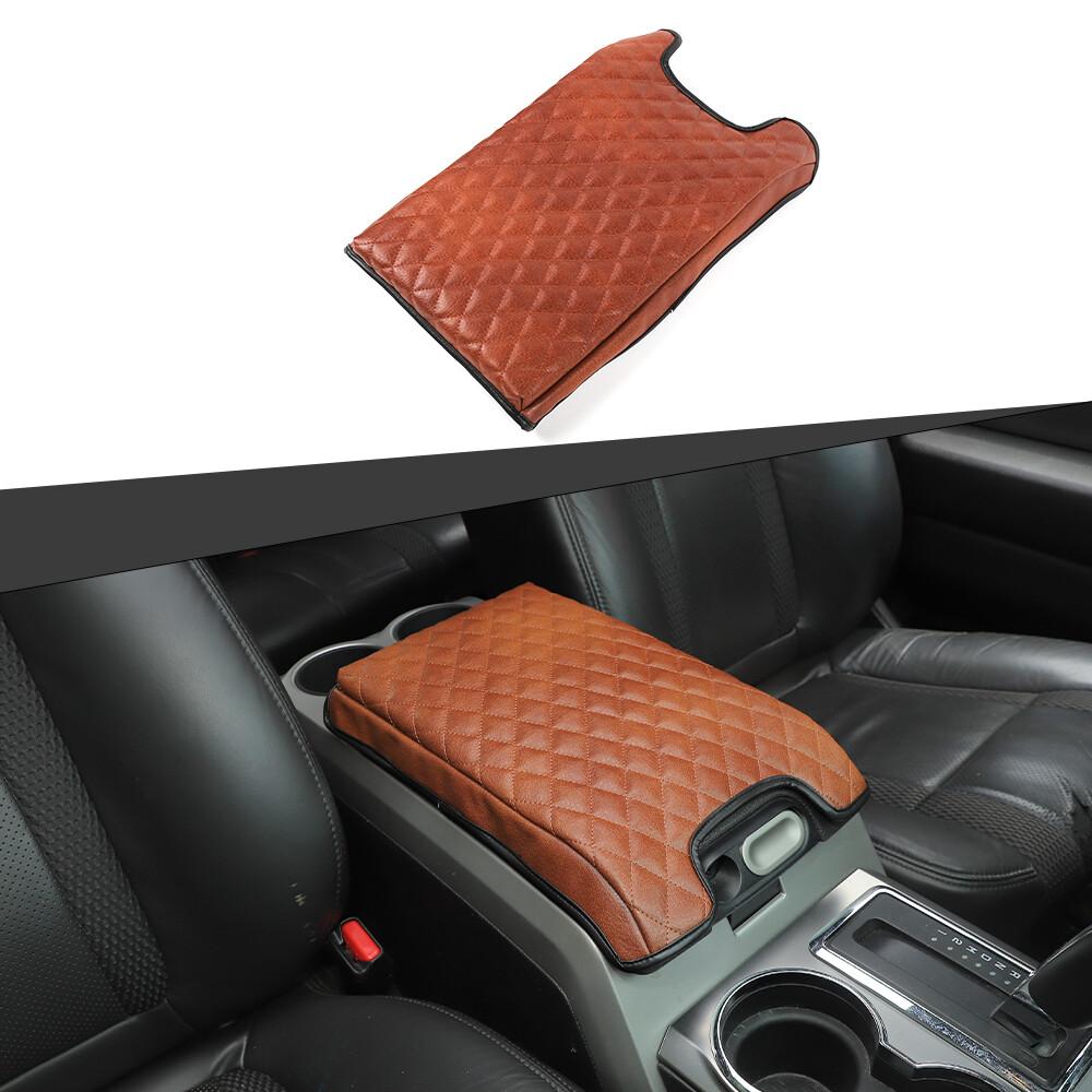 Center Console Pad Leather Armrest Cushion Cover For Ford F150 2009-2014 Brown