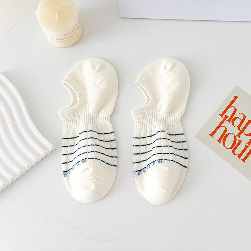 Striped Women's Non-falling Socks Go Well with Summer Thin Cotton Socks, Casual Women's Boat Socks, Low-top Shallow Invisible Socks