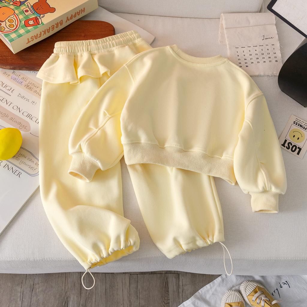 Hoodie Sweatpants Two-piece Set Grils Children Spring Autumn Korean Loose Casual Sporty Long Sleeves Solid