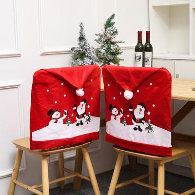 Creative Arrangement of Christmas Decorations Festive Party Dining Tables and Chairs Set Dining Room Chairs Set Christmas Hat.