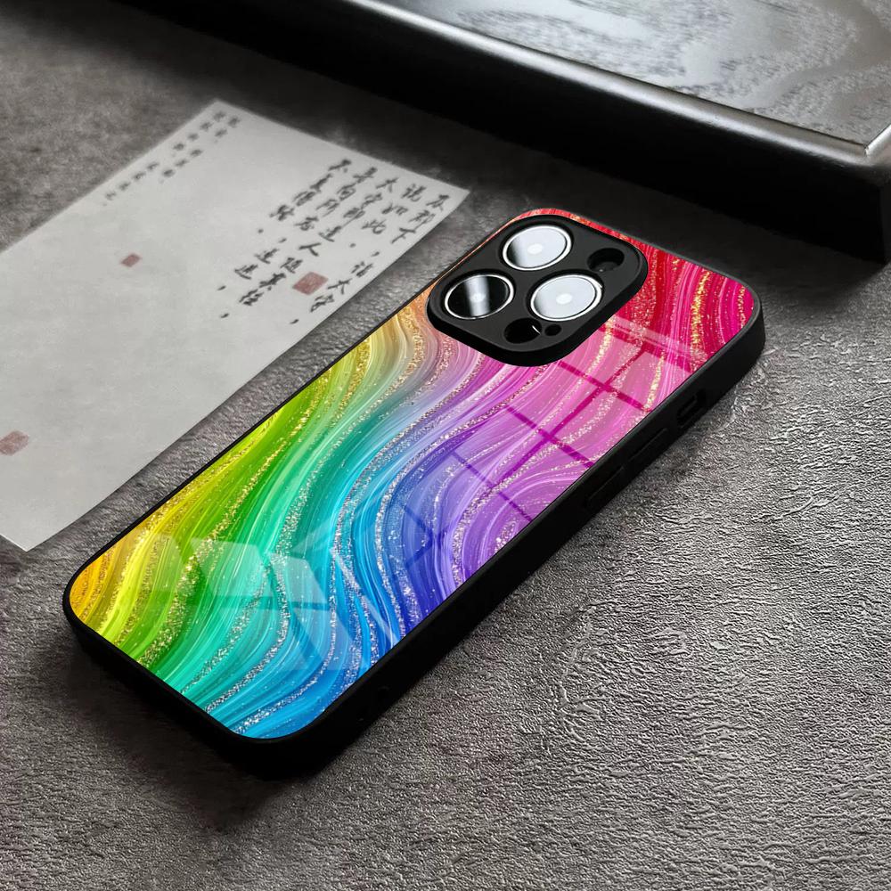 Colorful Rainbow Stripe Phone Case For IPhone 17 Pro Max 14 Pro 15 12 11 13 Mini X XR XS 16 Plus SE Glass Cover