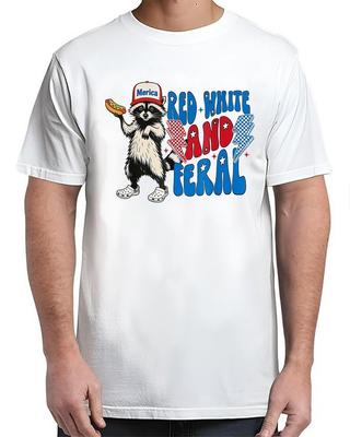 Rot Weiß und Wildwaschbär Lustig USA 4. Juli Vintage Erwachsenen S-4XL Unisex T-Shirt