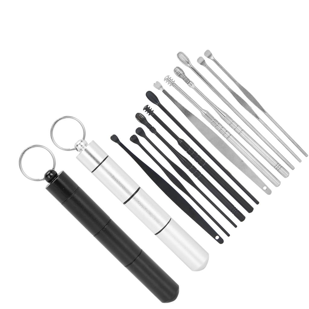 Earwax Remover Kit Stainless Steel Ear Spoon Scoop Ear Wax Pick Earwax Cleaning Tool(Black Silver )