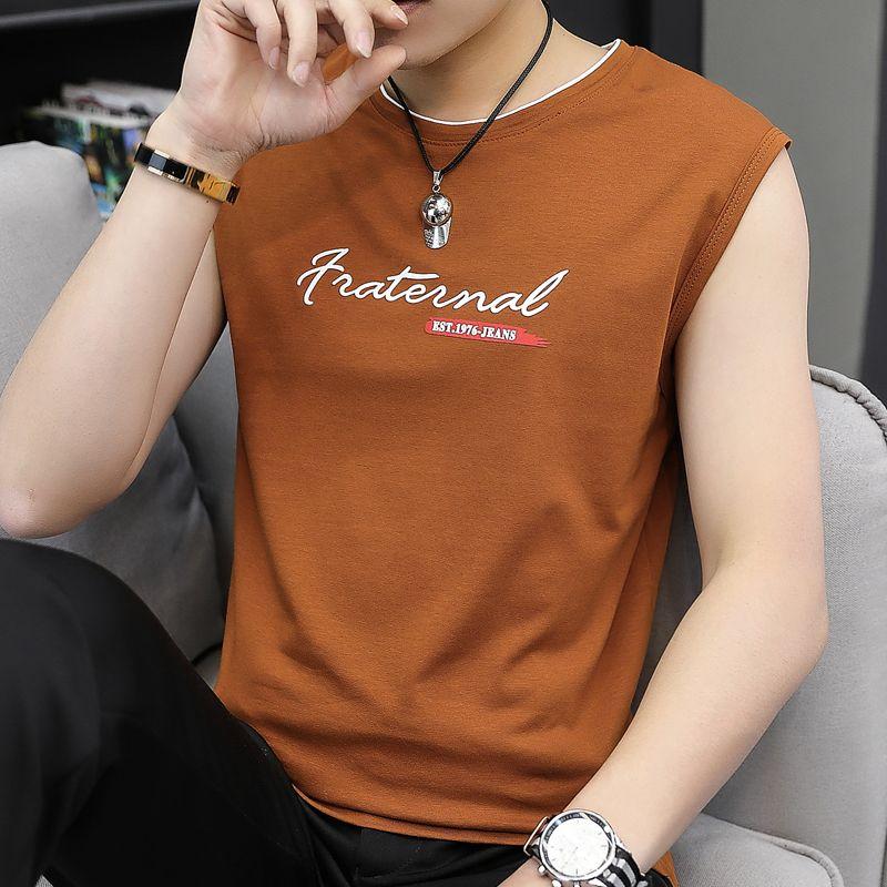 Ermeløs tanktopp for menn Sommer ermeløs T-skjorte koreansk versjon av bomullsskulderunderskjorte Sport Fitness Løse topper