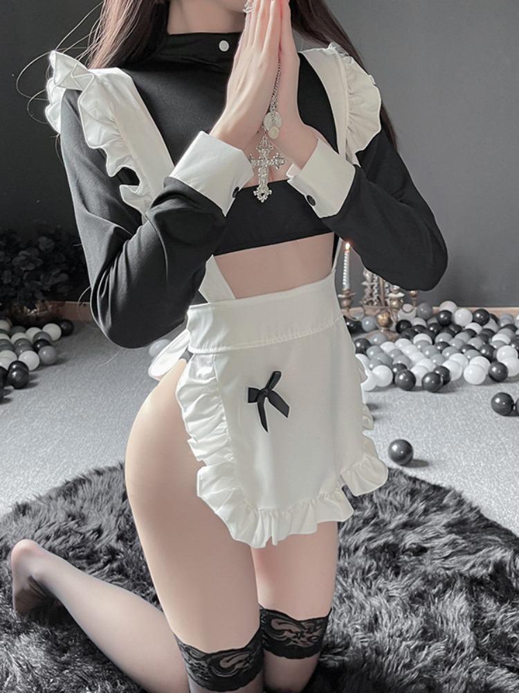 Lolita PU Faux Leather Halter Mini Thong Cosplay Female Swimsuit Women Swimwear Two-pieces Dress Set Bather Bathing Suit Swim