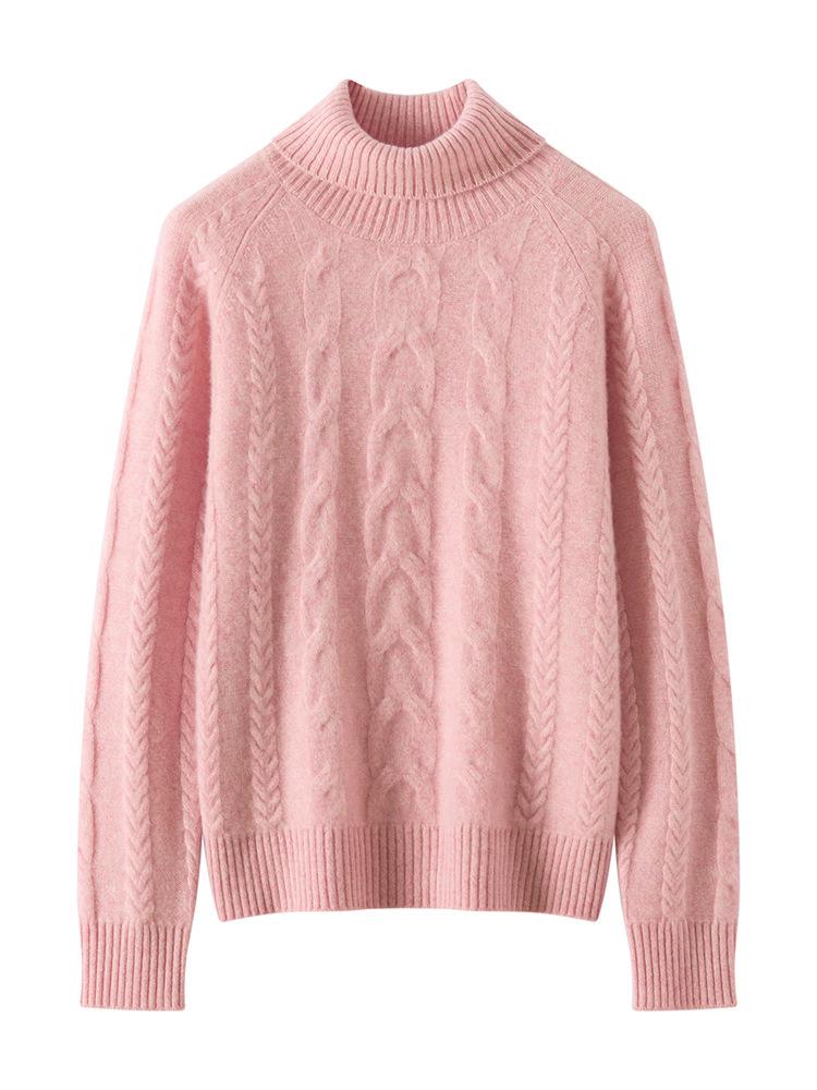 Autumn Winter Cashmere Knit High Collar Raglan Sleeve Women's Shirt