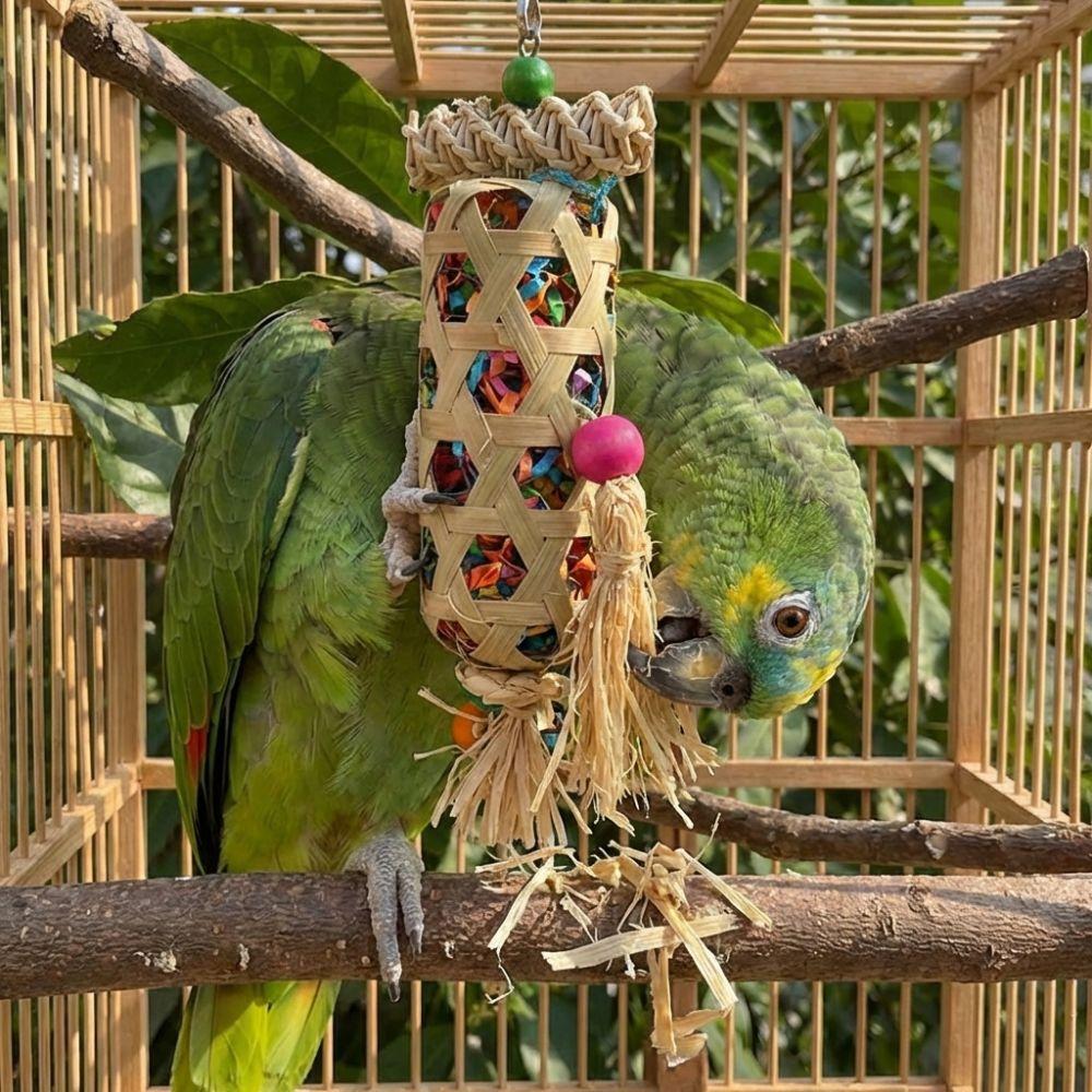 Bambus gewebt Papagei Kauen Bissfest Zerreißen Knistert Vogel Futter suchen Natürlich Bunt Vogelkäfig Zähne schleifen