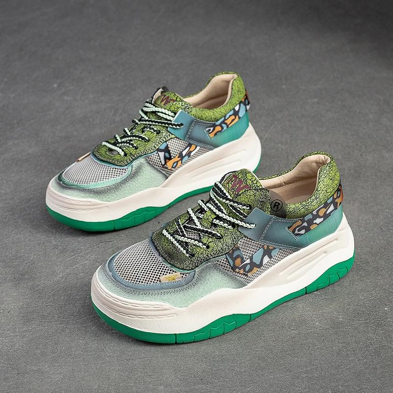 Fashion GKTINOO Casual Mixed Colors Flats Sneakers Women 2025 New Genuine Leather Soft Soled Comfortable Retro Platform Shoes