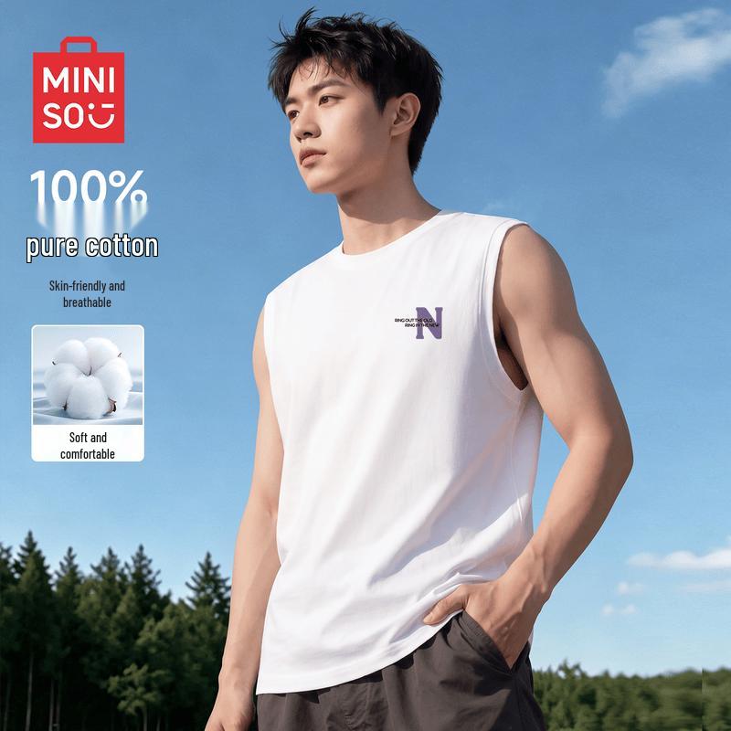 MINISO Men's Pure Cotton Sleeveless Vest T-shirt