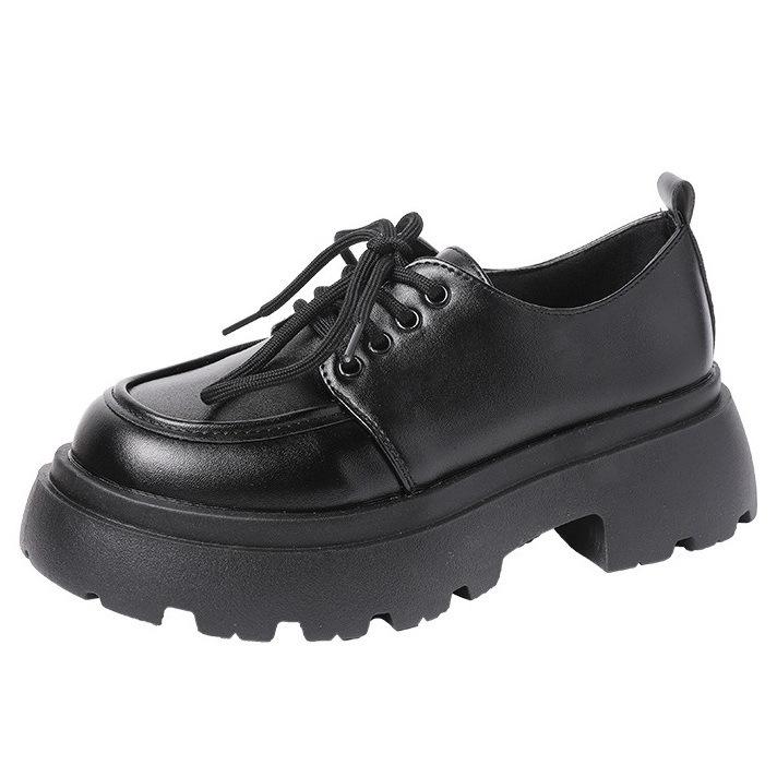 Thick soled small leather shoes 2025 new spring and autumn retro British style black matching skirt lace up loafers