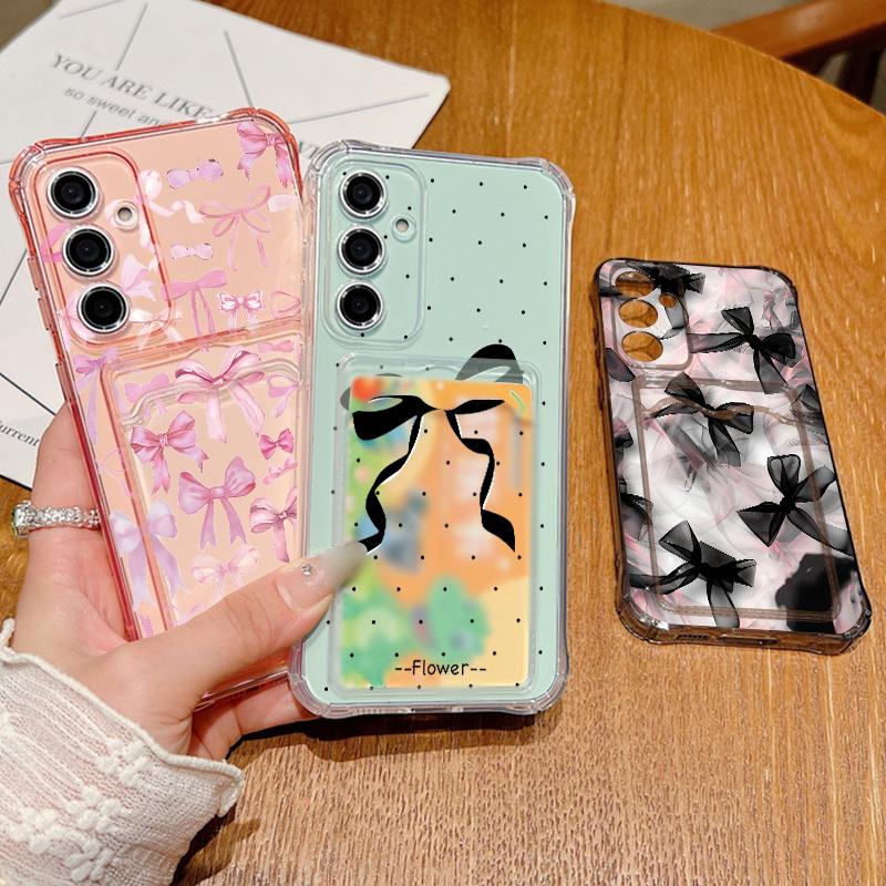 Ribbon Bow Pattern Phone Case For Samsung Galaxy S26 S24 S23 Ultra S22 Plus S25 Edge S25 FE Clear Card Bag Wallet TPU Soft Cover